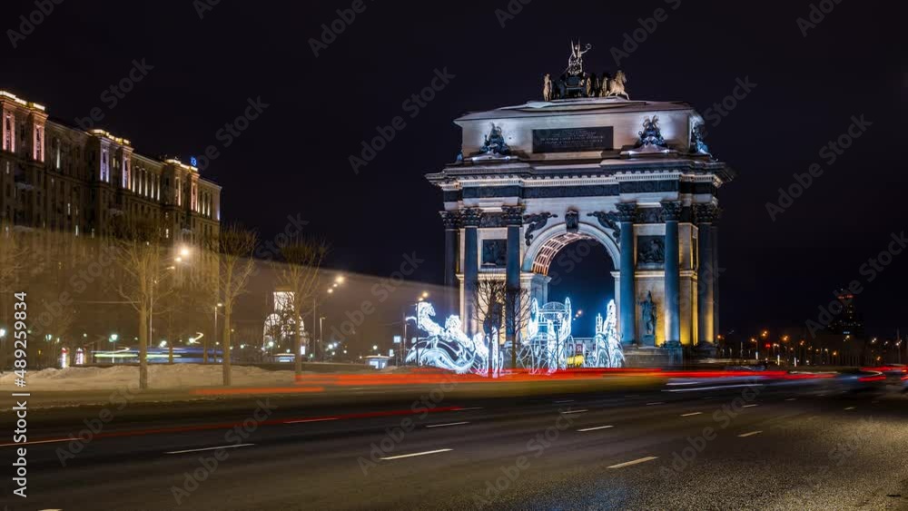 Time lapse of traffic with the view of Triumphal Arch of Moscow Time lapse of traffic with the view of Triumphal Arch of Moscow