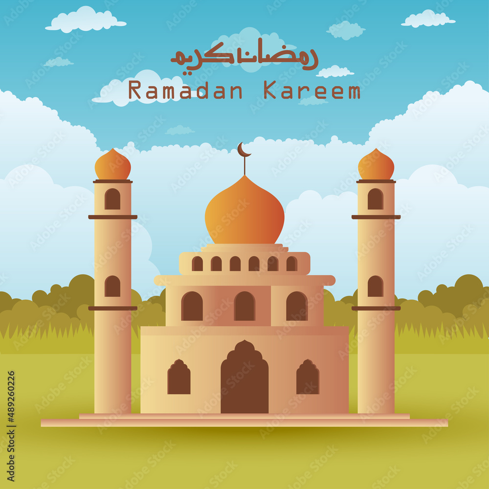 Ramadan kareem with arabic calligraphy and mosque