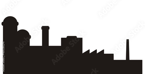 Factory, complex of buildings, industrial buildings,black silhouette, vector icon