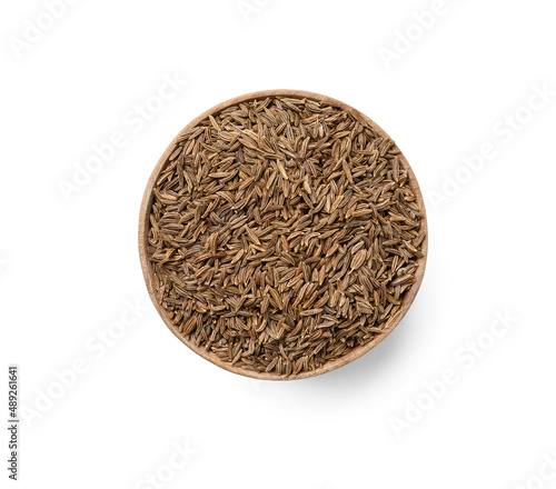 Canvas Print Bowl of cumin seeds isolated on white background