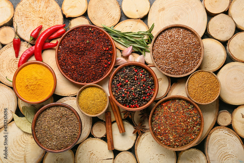 Bowls of different spices o...