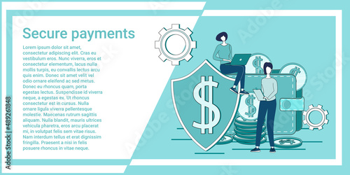 Secure payments.Using antivirus programs.Secure transfers of funds.An illustration in the style of a green landing page.