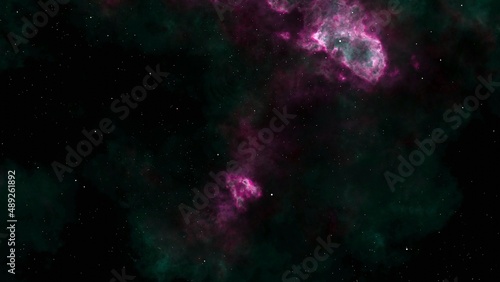 Green and Purple Abstract Glowing Space nebula background © AlexMelas