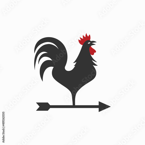 Rooster weather vane icon. Rooster with arrow icon template. Windvane rooster vector sign.