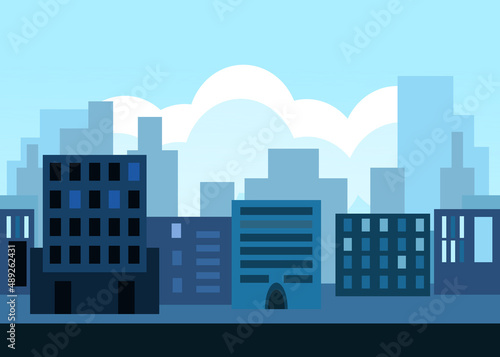 Seamless modern city skyline with sky  clouds and houses background illustration