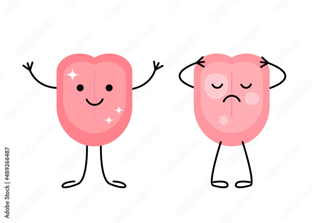 Clean and dirty tongue. Before and after tongue cleaning. Halitosis