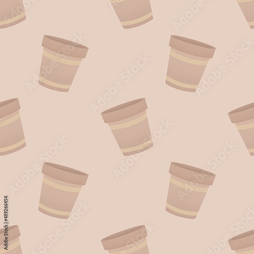 cute spring gardening pattern for kids - flower pot on a brown background