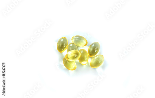 Supplements and vitamins isolate on white background. Selective focus.