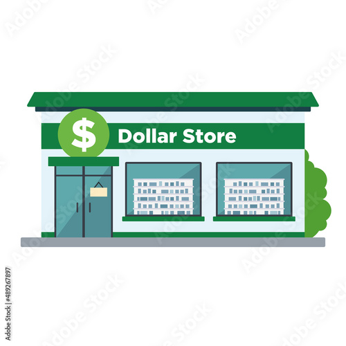 Isolated front view dollar store building Vector