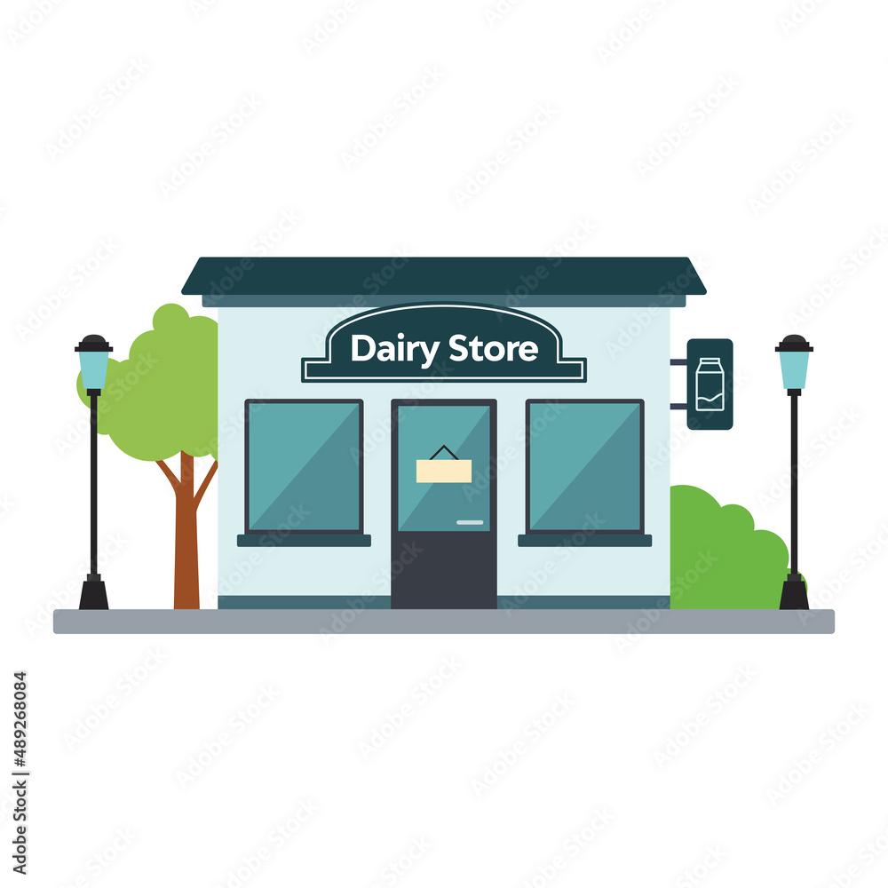 Isolated front view dairy store building Vector