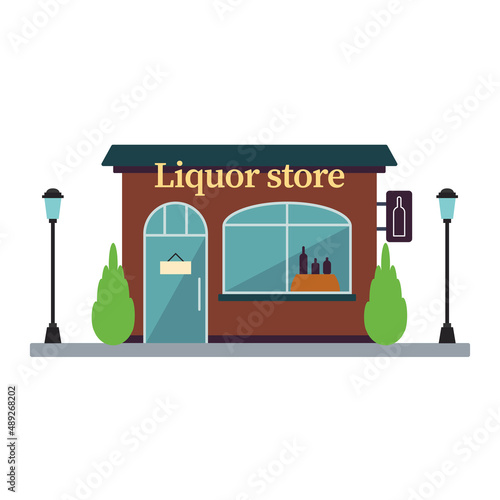 Isolated front view liquor store building Vector