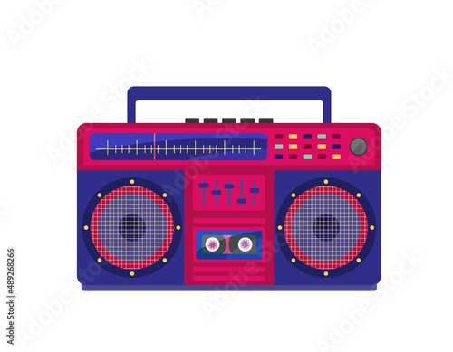 Boombox isolated vector object. Audio recorder retro device from 80 and 90s. Flat illustration of colorful trendy musical equipment on white background