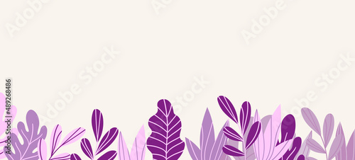 Floral web banner with drawn color exotic leaves. Nature concept design. Modern floral compositions with summer branches. Vector illustration on the theme of ecology, natura, environment