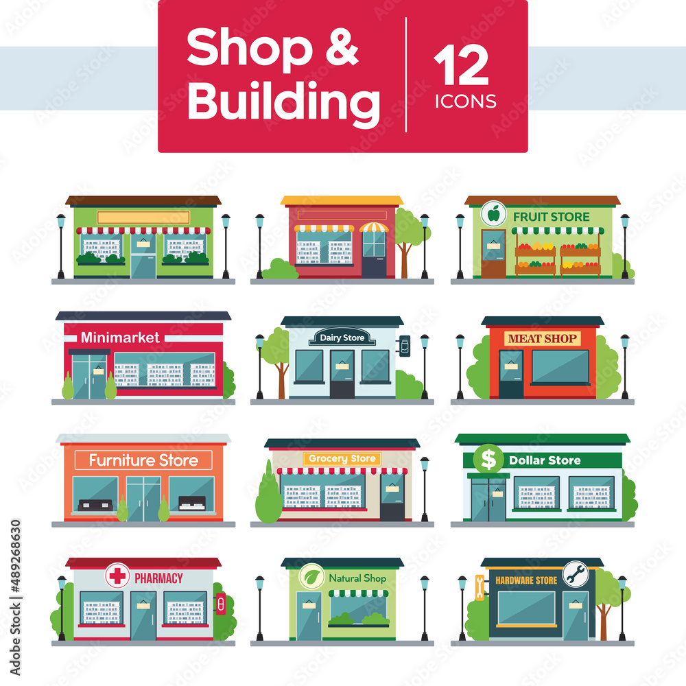 Set of different shop building icons Vector Set of different shop building icons Vector