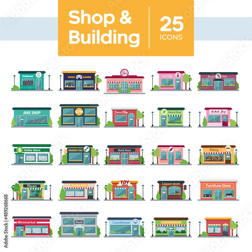 Set of different shop building icons Vector