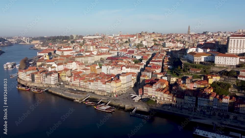 Drone flyover of the historic downtown of Oporto, Portugal Drone flyover of the historic downtown of Oporto, Portugal