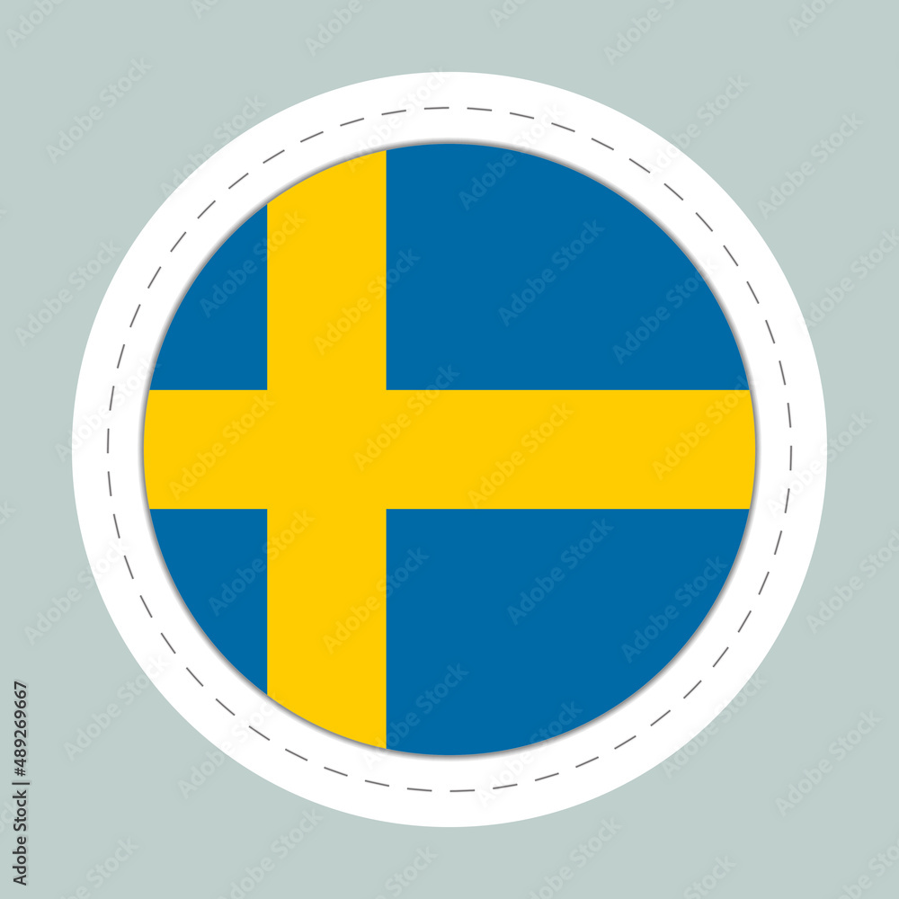 Sticker ball with flag of Sweden. Round sphere, template icon. Swedish national symbol. Glossy realistic ball, 3D abstract vector illustration. Big bubble Sticker ball with flag of Sweden. Round sphere, template icon. Swedish national symbol. Glossy realistic ball, 3D abstract vector illustration. Big bubble