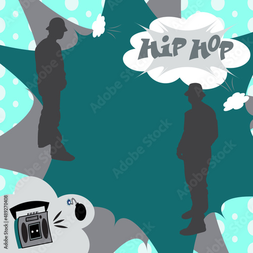 1990s 1980s old school hip hop scene with silhouetted male rappers