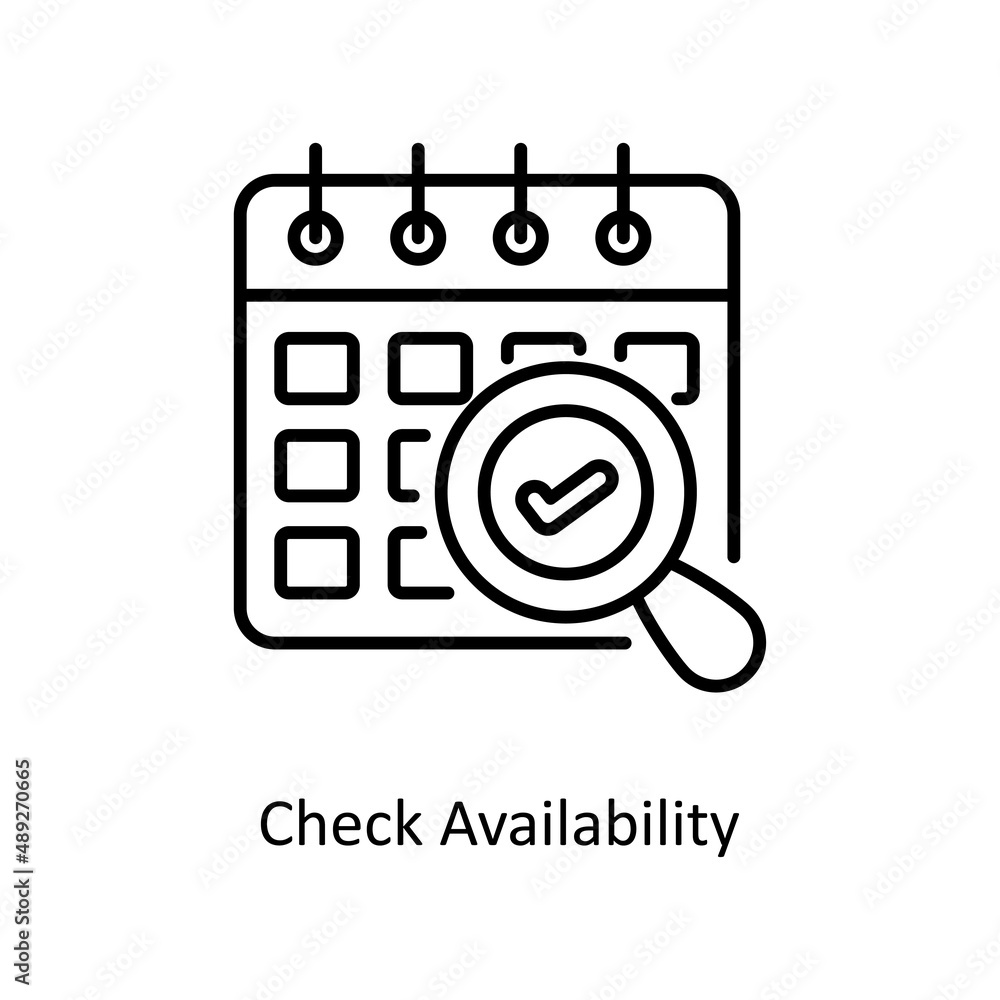 Check Availability vector outline icon for web isolated on white background EPS 10 file