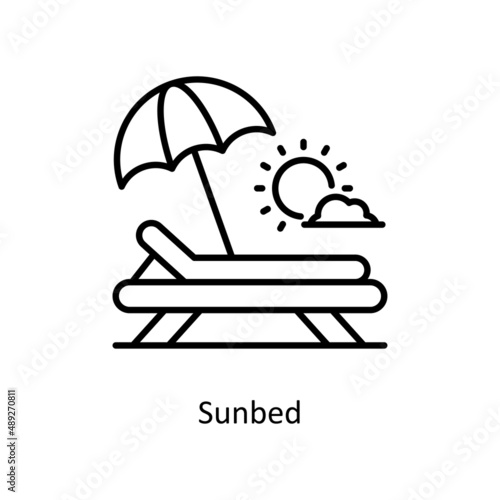 Sunbed vector outline icon for web isolated on white background EPS 10 file