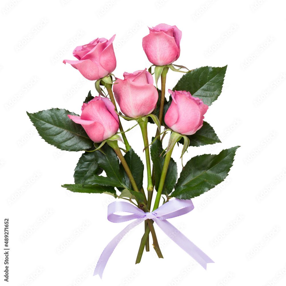 Fototapeta premium Flowers valentine day composition. Frame made of pink rose on gray background. Flat lay, top view, copy space.