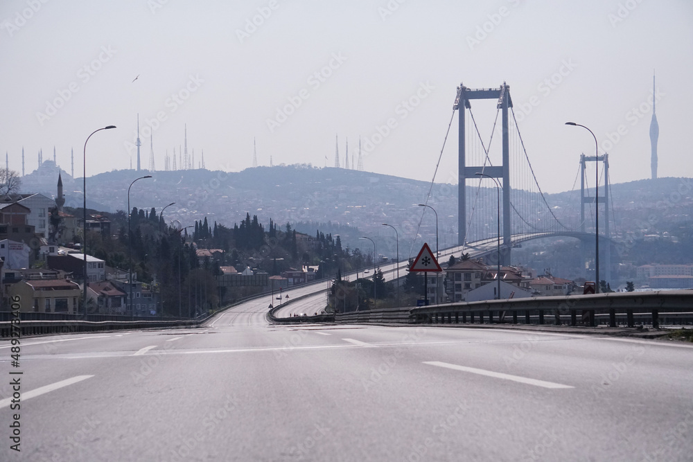 Bosphorus Bridge, Istanbul strait, 15 Temmuz Sehitler Koprusu  & istanbul streets                       