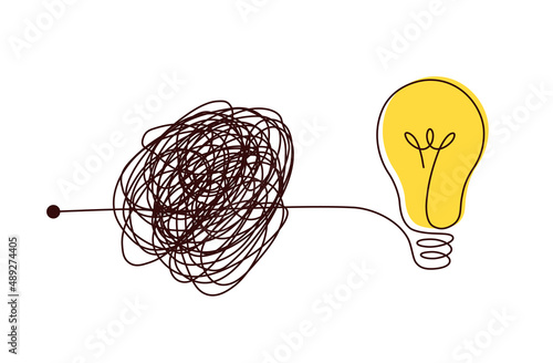 Complex scribble lines knot simplified into light bulb.