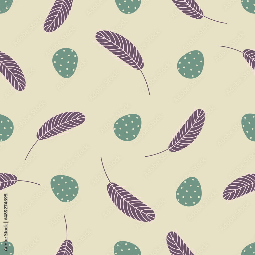 Easter seamless pattern with eggs and feathers. Festive Easter background. Easter seamless pattern with eggs and feathers. Festive Easter background.