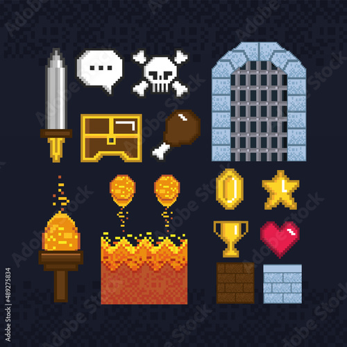 fourteen pixel art icons