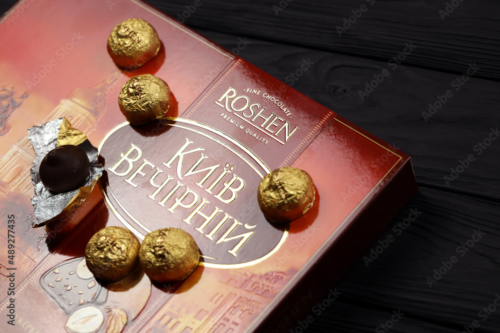 KHARKOV, UKRAINE - JANUARY 11, 2021: Rochen chocolate candies box ...