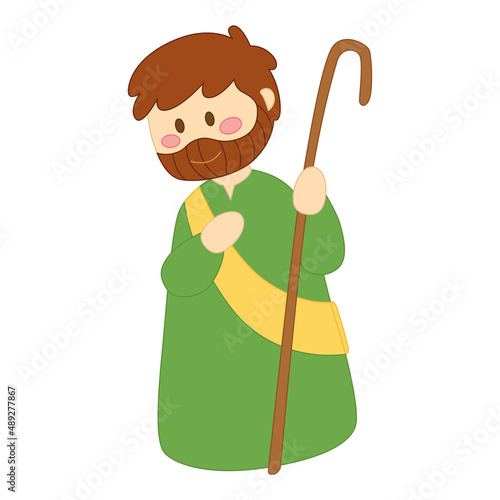 Isolated shepherd cartoon Nativity character Christmas season Vector