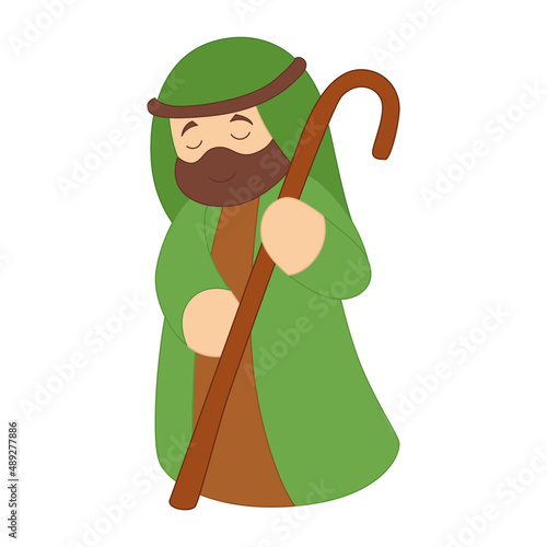 Isolated shepherd cartoon Nativity character Christmas season Vector
