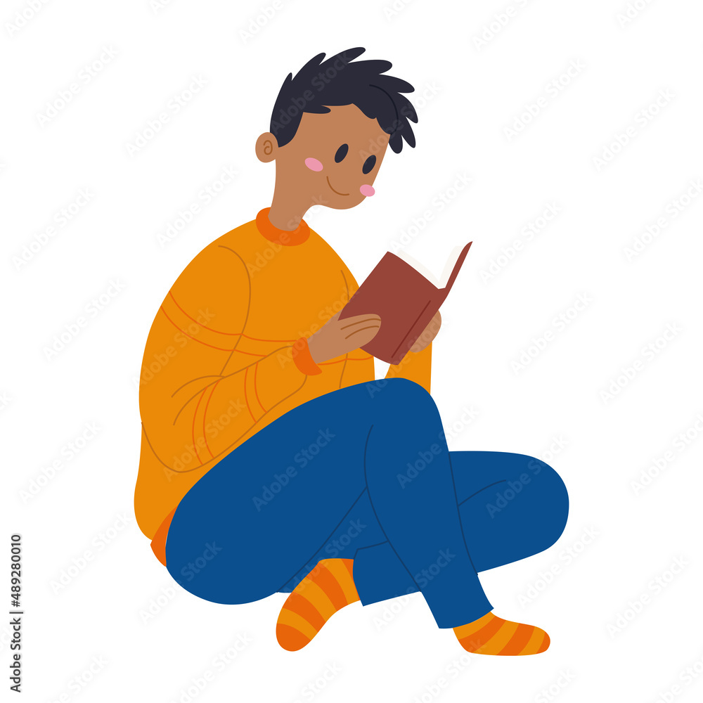 Afro american man reading a book Hygge lifestyle Vector Afro american man reading a book Hygge lifestyle Vector