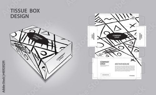 Tissue box Design Black and white memphis style, 3d box, Can be use place your text and logos and ready to go for print, Product design, Packaging template vector, Tissue box Mock up