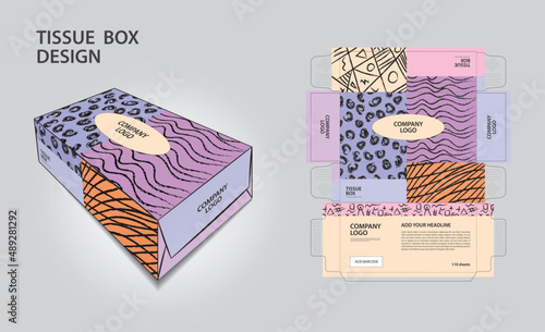 Tissue box Design pastel memphis style, 3d box, Can be use place your text and logos and ready to go for print, Product design, Packaging template vector, Tissue box Mock up