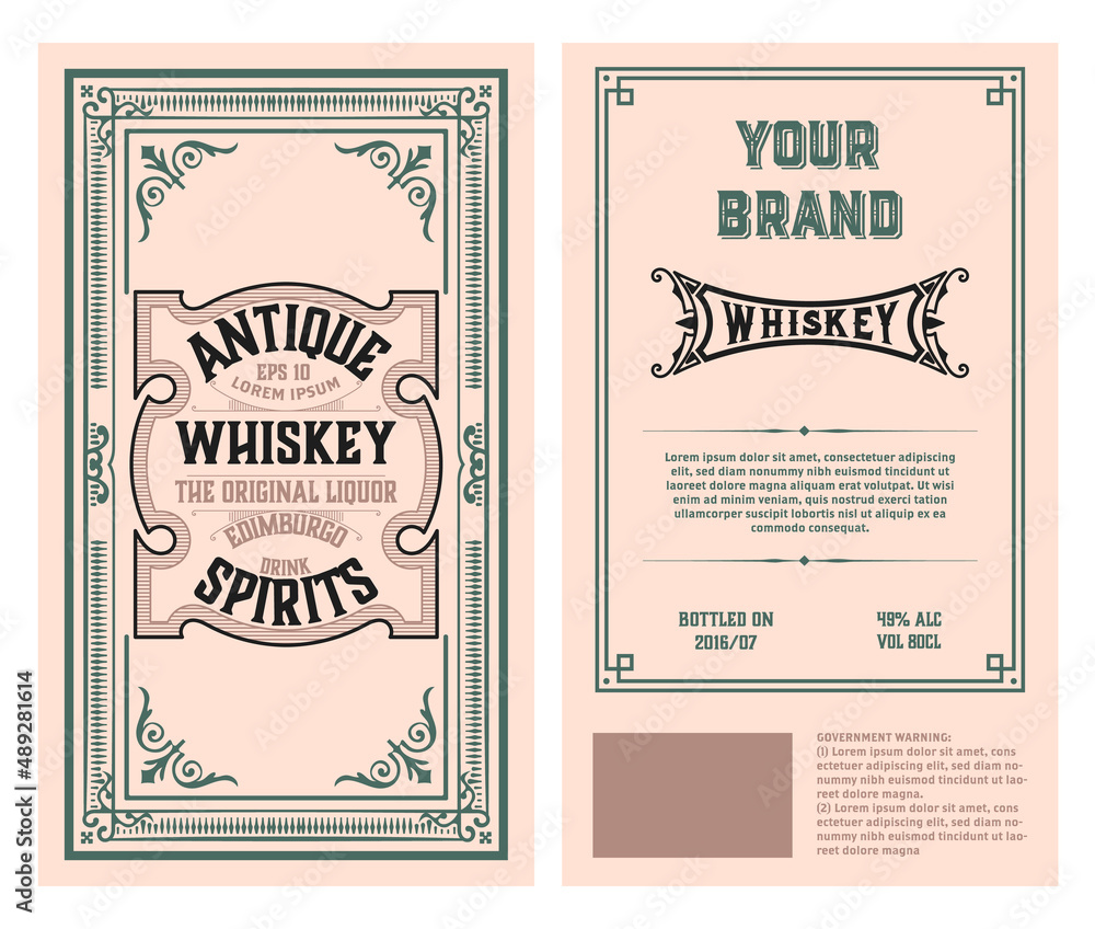 Whiskey label with old frames Whiskey label with old frames
