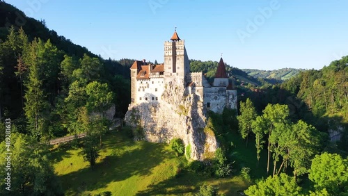 Bran Castle, Transylvania - Aerial footage with the most famous destination of Romania. photo