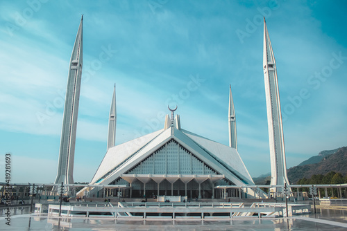 A beautiful view of faisal masjid. unique picture of shah faisal mosque. photo