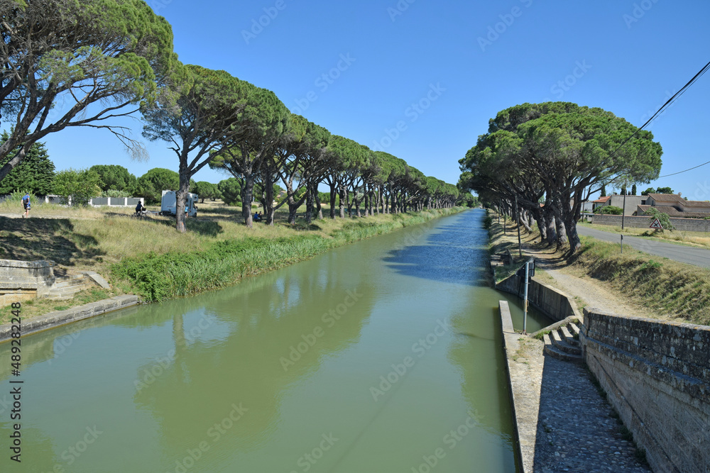 Argeliers, canal de jonction et de la Robine, canal du Midi, Aude, Languedoc, Occitanie.
