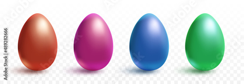 Set of vector multi-colored eggs PNG. Realistic eggs on an isolated transparent background. Easter, holiday.