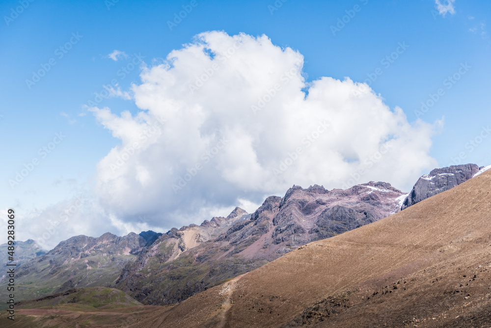 Landscape views of the Andes Mountains in Peru. 
