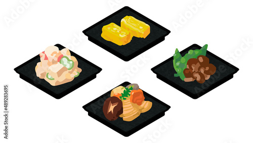 イラスト素材：手作り　和食のおかずセット