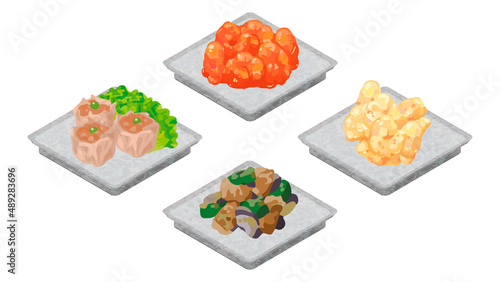 イラスト素材：手作り　中華料理のおかずセット
