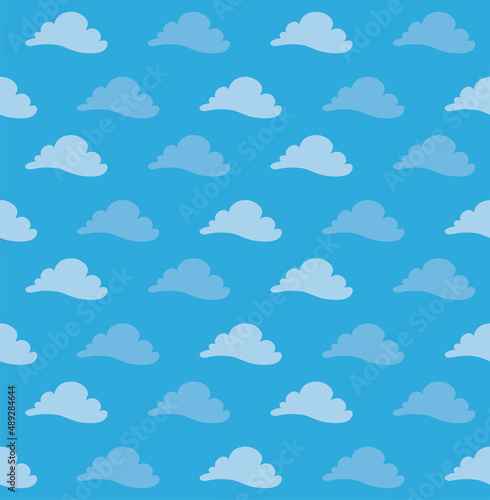 Cloudy pattern in flat style with clouds over blue background, Vector illustration