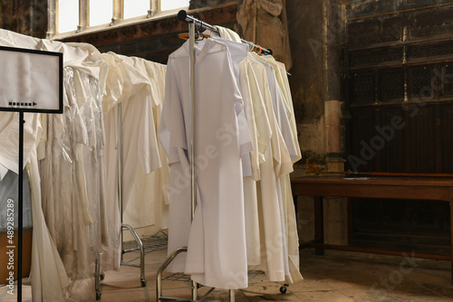 Chasubles of the priest in a Catholic church photo