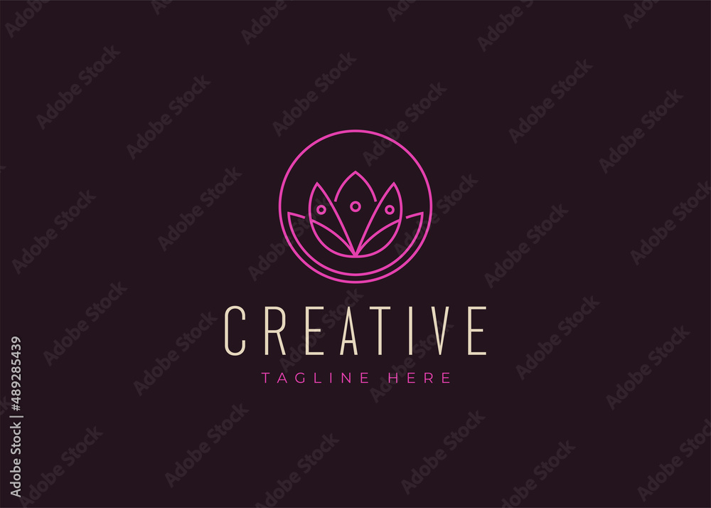 Lotus Logo Design Template. Zen Flower Icon Line Art Vector