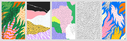 Abstract hand drawn shapes doodle background set. Fun phone template illustration collection. Marker drawing in bright colorful style, children scrapbook, gold glitter design.