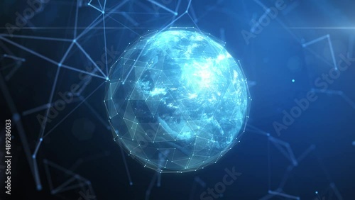 Technology Network Data Connection, Digital Data Network and Cyber Security Concept, Future Technology Digital Background, 4K Animation. Earth Element Furnished by Nasa.