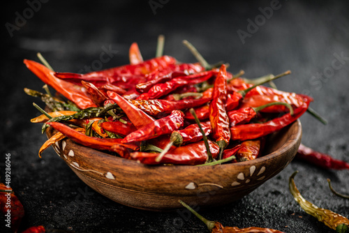 Photo A full plate of dried chili peppers