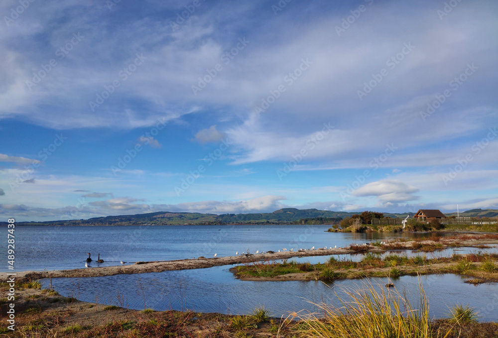 landscape with coast of lake and clouds landscape with coast of lake and clouds